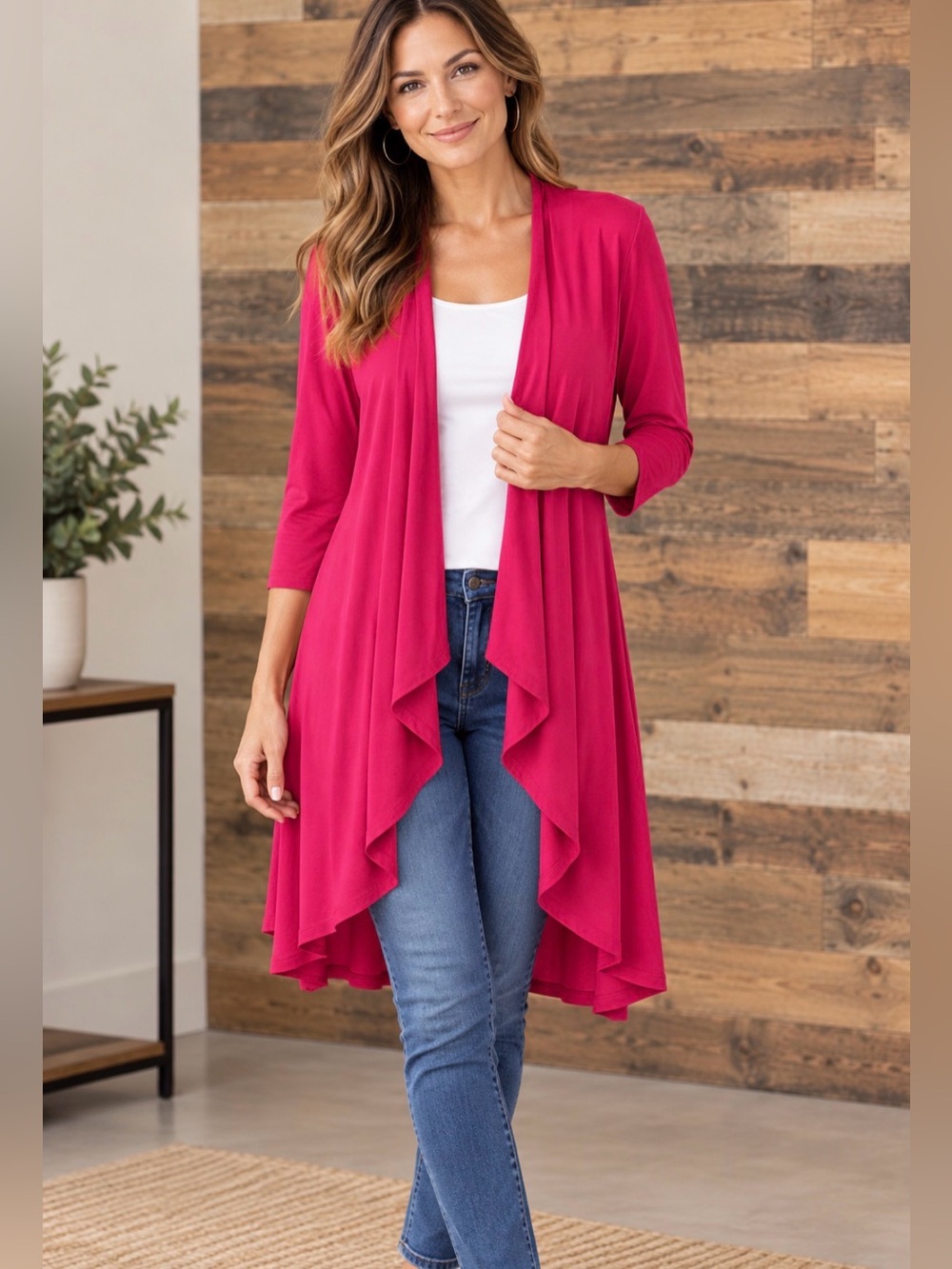 R&M Richards Women's Maroon Dark Pink Kimono Open Cardigan Size 8 Small-Medium